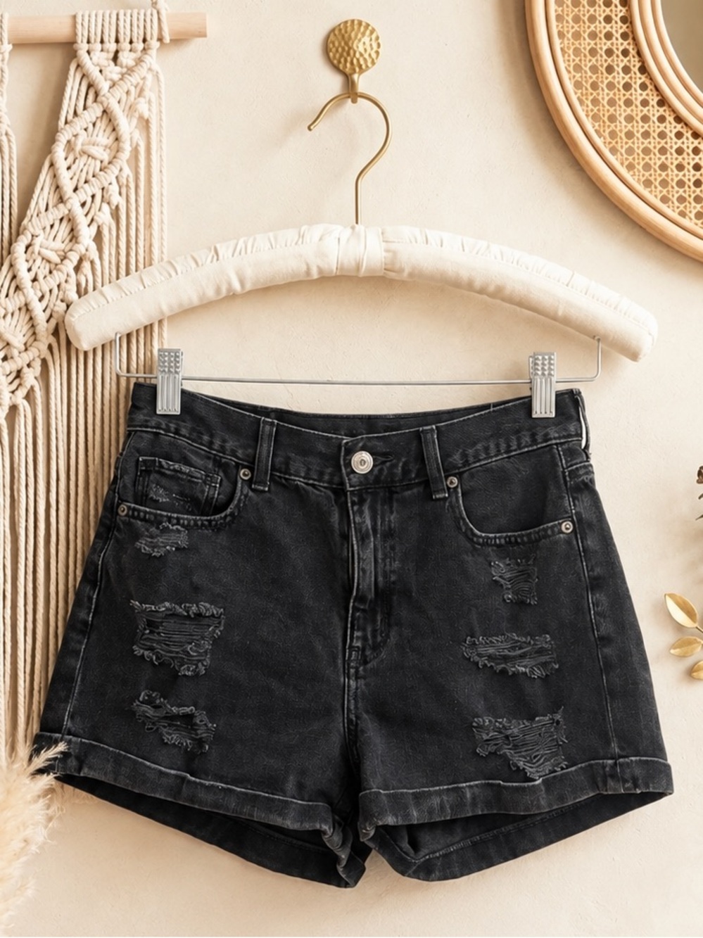 American Eagle Outfitters Distressed Black Jean Shorts